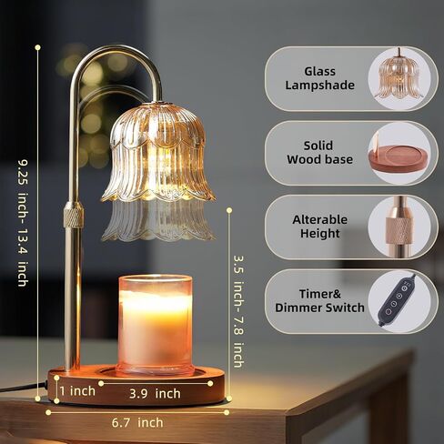 Candle Warmer Lamp with Timer: Adjustable Dimmable Height Adjustable Warming - Flower Shape Wax Lamp Jar Candles No Flame Modern Home Decor Table Lights - Home Living Bedroom in Saudi Arabia
