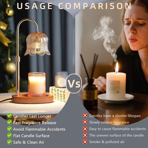 Candle Warmer Lamp with Timer: Adjustable Dimmable Height Adjustable Warming - Flower Shape Wax Lamp Jar Candles No Flame Modern Home Decor Table Lights - Home Living Bedroom in Saudi Arabia