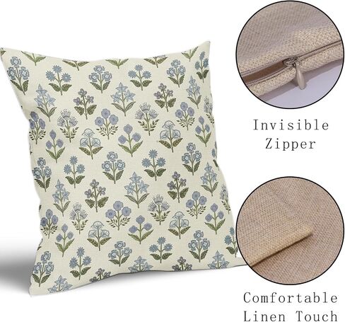أغطية وسادة طباعة بلوك أخضر زرقاء تبلغ 18x18 بوصة مجموعة من 2 ، زهور الزهور الزخرفية زخرفية وسادة سادة الحالات بوهو يغطي الديكور ريفي هدية مزرعة الأريكة الأريكة الأريكة in Saudi Arabia
