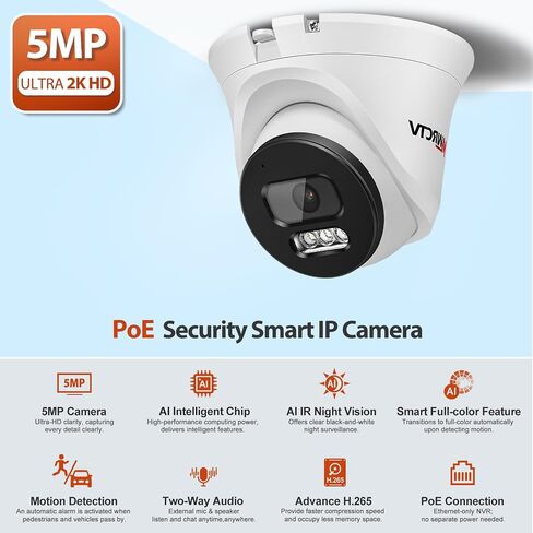 8MP Small Size Vandal Proof PoE IP Camera,4K Security Dome Camera 110°Wide Angle Lens,Built in SD Solt(Up to 512G),2 Way Talk,Color Night Vision,AI Human&Vehicle Detection,IP66(NOT PTZ) in Saudi Arabia