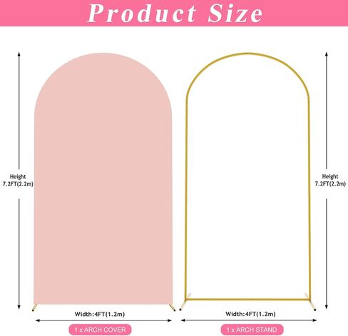 Putros 7.2ft Metal Arch Stand with Cover Pink Spandex Fitted Wedding Arch Cover and Round Top Chiara Backdrop Stand Set for Birthday Party Baby Shower Decoration in Saudi Arabia