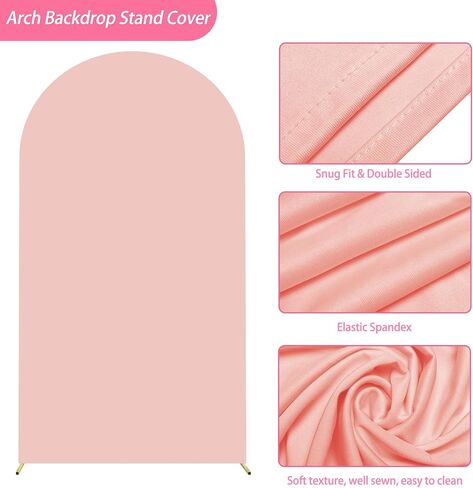 Putros 7.2ft Metal Arch Stand with Cover Pink Spandex Fitted Wedding Arch Cover and Round Top Chiara Backdrop Stand Set for Birthday Party Baby Shower Decoration in Saudi Arabia