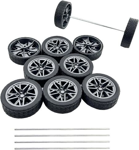 10PCS Model Car Wheels 32mm Toy Car Rubber Tire Wheels with Metal Shaft Round Axles for for RC Car Truck Robot DIY Model Toy Wheel Replacement Accessories (2x32mm) in Kuwait