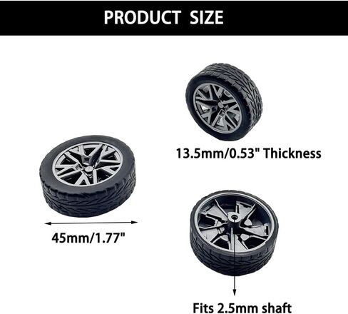 10PCS Model Car Wheels 32mm Toy Car Rubber Tire Wheels with Metal Shaft Round Axles for for RC Car Truck Robot DIY Model Toy Wheel Replacement Accessories (2x32mm) in Kuwait