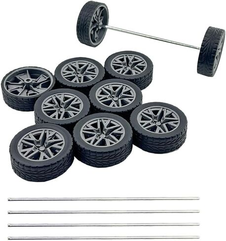 10PCS Model Car Wheels 32mm Toy Car Rubber Tire Wheels with Metal Shaft Round Axles for for RC Car Truck Robot DIY Model Toy Wheel Replacement Accessories (2x32mm) in Kuwait