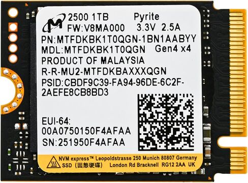Micron 512GB 2500 M.2 2230 PCIE Gen 4.0x4 NVME SSD حتى 6600 ميغابايت/ثانية مع أجهزة الكمبيوتر المحمولة على سطح السفينة البخارية على سطح السفينة. in Kuwait