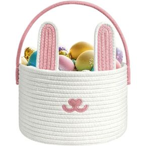 سلة عيد الفصح اللطيفة ، سلة أرنب عيد الفصح الكبيرة ، حبل القطن المنسوجة سلة عيد الفصح البيض للبنات ، الأولاد ، طفل صغير ، أطفال ، رضيع ، مع أكياس هدايا وشرائط ، أزرق in Kuwait