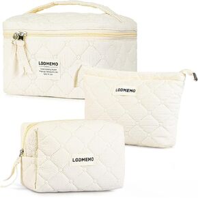 Makeup Bag 3 PCS Cosmetic Bags for Women, Large Travel Make up Bag Set Cute Cotton Toiletry Bag Organizer Pouch for Purse, Purple in Saudi Arabia