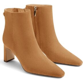 Coutgo Womens Ankle Boots Chunky Heel Closed Square Toe Booties Side Zipper Winter Dress Shoes in Kuwait