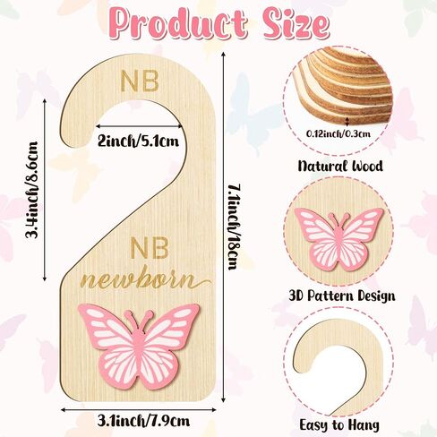 R HORSE 3D Wooden Baby Closet Dividers - 8Pcs Strawberry Baby Closet Organizer, Double-sided Newborn Clothes Size Hanger Dividers Nursery Decor Birthday Gift for Boys Girls, 0-24 Months in Kuwait