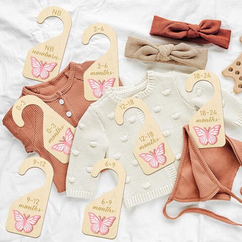 R HORSE 3D Wooden Baby Closet Dividers - 8Pcs Strawberry Baby Closet Organizer, Double-sided Newborn Clothes Size Hanger Dividers Nursery Decor Birthday Gift for Boys Girls, 0-24 Months in Kuwait