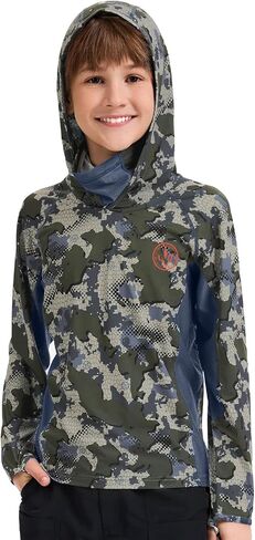 Bassdash Youth Upf 50+ قميص Hoodie Hoodie Camo مع Gaiter Quick Dry Long Sleeve Tee لصيد الصيد المشي لمسافات طويلة FS02Y in Saudi Arabia