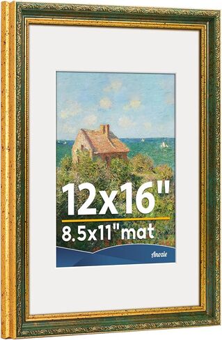 عتيقة 12x16 إطار الصورة ، إطارات صور ذهبية عتيقة مع شبكيات شبكي ، إطارات الصور المزخرفة عرض 8.5x11 مع حصيرة أو إطار 12x16 بدون ، جدار أو ديكور ، حزمة واحدة ، أخضر in Kuwait