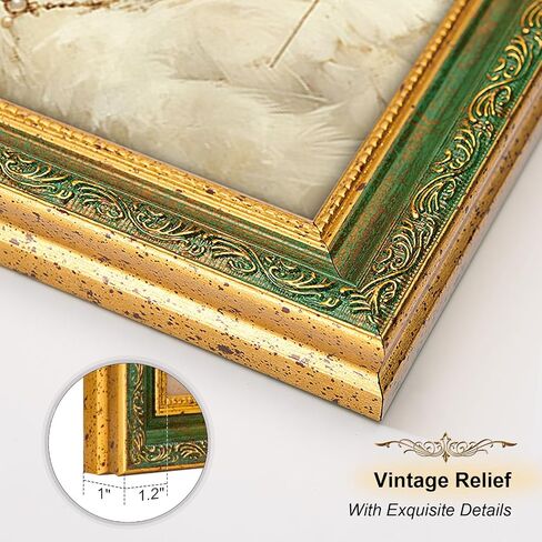 عتيقة 12x16 إطار الصورة ، إطارات صور ذهبية عتيقة مع شبكيات شبكي ، إطارات الصور المزخرفة عرض 8.5x11 مع حصيرة أو إطار 12x16 بدون ، جدار أو ديكور ، حزمة واحدة ، أخضر in Kuwait