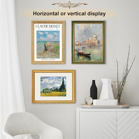 عتيقة 12x16 إطار الصورة ، إطارات صور ذهبية عتيقة مع شبكيات شبكي ، إطارات الصور المزخرفة عرض 8.5x11 مع حصيرة أو إطار 12x16 بدون ، جدار أو ديكور ، حزمة واحدة ، أخضر in Kuwait