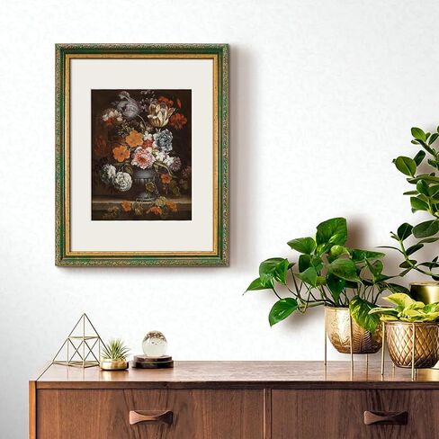 عتيقة 12x16 إطار الصورة ، إطارات صور ذهبية عتيقة مع شبكيات شبكي ، إطارات الصور المزخرفة عرض 8.5x11 مع حصيرة أو إطار 12x16 بدون ، جدار أو ديكور ، حزمة واحدة ، أخضر in Kuwait