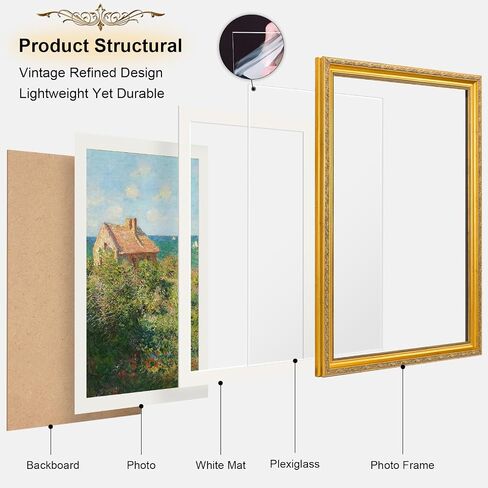 عتيقة 12x16 إطار الصورة ، إطارات صور ذهبية عتيقة مع شبكيات شبكي ، إطارات الصور المزخرفة عرض 8.5x11 مع حصيرة أو إطار 12x16 بدون ، جدار أو ديكور ، حزمة واحدة ، أخضر in Kuwait