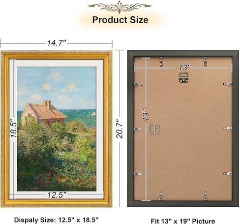 عتيقة 12x16 إطار الصورة ، إطارات صور ذهبية عتيقة مع شبكيات شبكي ، إطارات الصور المزخرفة عرض 8.5x11 مع حصيرة أو إطار 12x16 بدون ، جدار أو ديكور ، حزمة واحدة ، أخضر in Kuwait