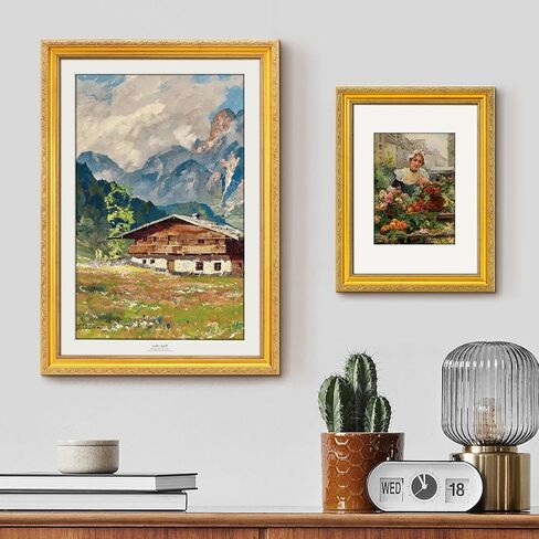 عتيقة 12x16 إطار الصورة ، إطارات صور ذهبية عتيقة مع شبكيات شبكي ، إطارات الصور المزخرفة عرض 8.5x11 مع حصيرة أو إطار 12x16 بدون ، جدار أو ديكور ، حزمة واحدة ، أخضر in Kuwait