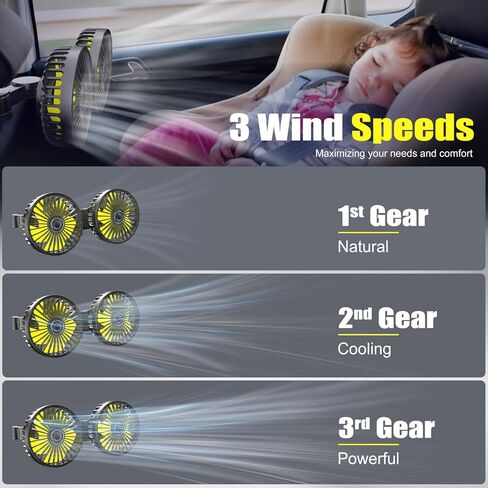 مروحة السيارة ، USB Car Seat Fans 3 سرعات الرياح القوية لمسند رأس السيارة والمقعد الخلفي 5 فولت تهوية هادئة قوية مع مقطع السيارات الكهربائية القابلة للتعديل للسيارات RV شاحنة سيارات الدفع الرباعي in Kuwait