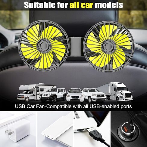 مروحة السيارة ، USB Car Seat Fans 3 سرعات الرياح القوية لمسند رأس السيارة والمقعد الخلفي 5 فولت تهوية هادئة قوية مع مقطع السيارات الكهربائية القابلة للتعديل للسيارات RV شاحنة سيارات الدفع الرباعي in Kuwait