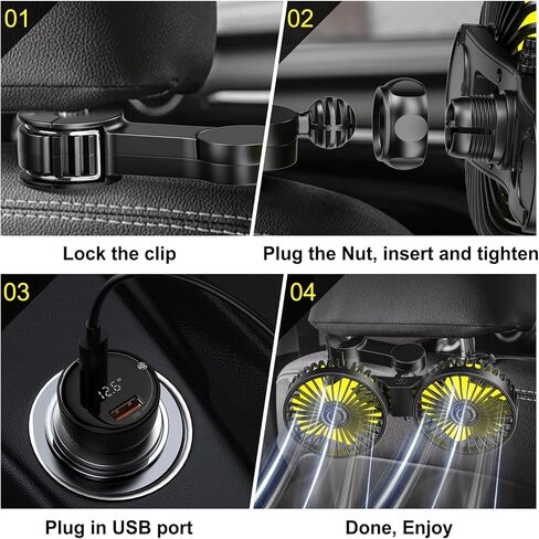 مروحة السيارة ، USB Car Seat Fans 3 سرعات الرياح القوية لمسند رأس السيارة والمقعد الخلفي 5 فولت تهوية هادئة قوية مع مقطع السيارات الكهربائية القابلة للتعديل للسيارات RV شاحنة سيارات الدفع الرباعي in Kuwait