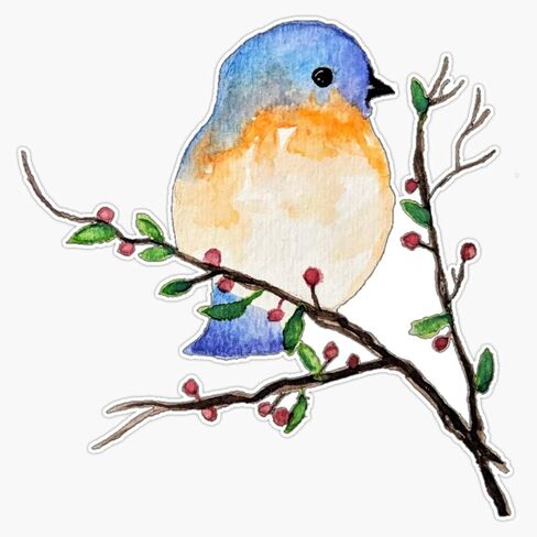 Bluebird And Berry Branch Vinyl Sticker Waterproof Bumper Sticker Laptop Window Decal 5" in Saudi Arabia