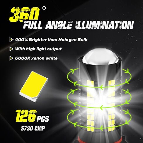 Sidaqi 12278 PSX26W LED Fog Light Bulbs 6000K White Extremely Bright 4000LM 126PCS 5730Chips PSX26W H28W Fog Lights Daytime Running Lights DRL for Cars Trucks 12-30V in Kuwait