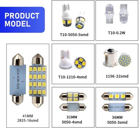 T10 31mm 42mm Car Car LED لمجموعة مجموعة ، حزمة -20 خريطة LED قبة ضوء القراءة ضوء لوحة ترخيص ، 50000H طويلة الحياة لتوفير الطاقة الموفرة للطاقة ، عالمي للسيارات (أبيض) in Saudi Arabia