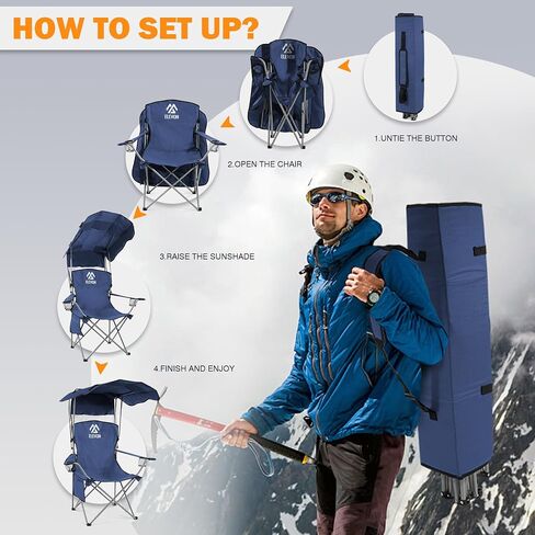 Camping Chair, Oversized Folding Chair with Canopy, Portable Outdoor Chair with Arms, Cup Holder and Carry Bag for Camping, Fishing, Beach, and Sports, Green in Kuwait