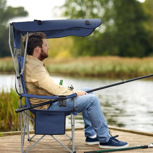 Camping Chair, Oversized Folding Chair with Canopy, Portable Outdoor Chair with Arms, Cup Holder and Carry Bag for Camping, Fishing, Beach, and Sports, Green in Kuwait