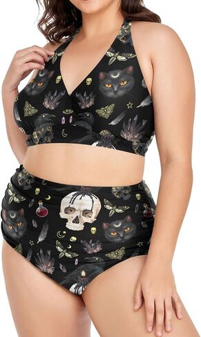 MNSRUU Plus Size Women's Bikini Sets Skull and Flower Bikini Sets for Women High Waisted Sexy Bikini Swimsuits in Kuwait