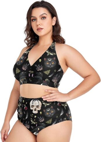 MNSRUU Plus Size Women's Bikini Sets Skull and Flower Bikini Sets for Women High Waisted Sexy Bikini Swimsuits in Kuwait