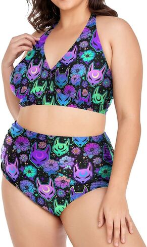 MNSRUU Plus Size Women's Bikini Sets Skull and Flower Bikini Sets for Women High Waisted Sexy Bikini Swimsuits in Kuwait