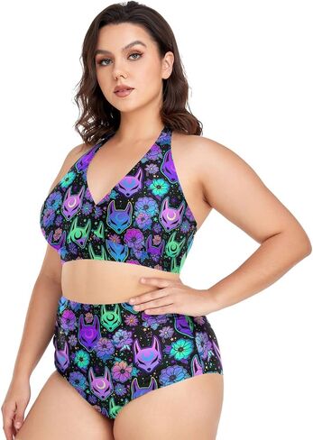 MNSRUU Plus Size Women's Bikini Sets Skull and Flower Bikini Sets for Women High Waisted Sexy Bikini Swimsuits in Kuwait