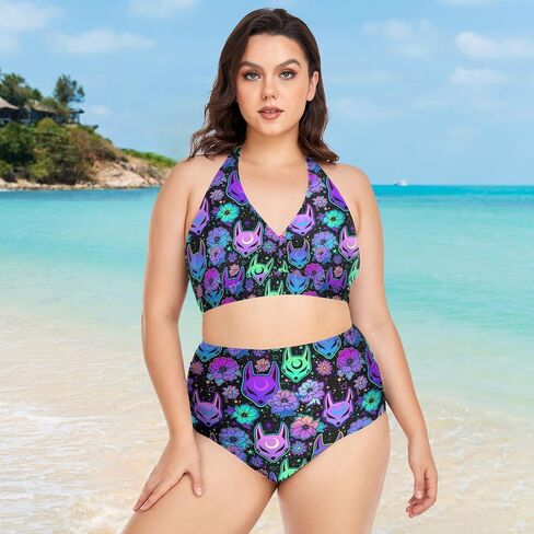 MNSRUU Plus Size Women's Bikini Sets Skull and Flower Bikini Sets for Women High Waisted Sexy Bikini Swimsuits in Kuwait