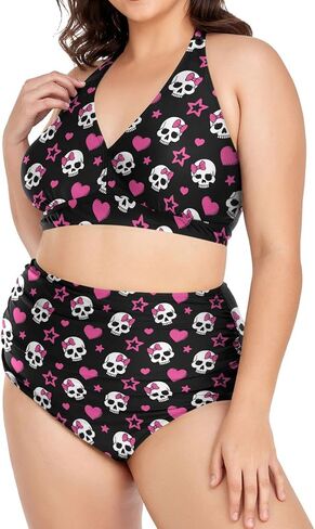 MNSRUU Plus Size Women's Bikini Sets Skull and Flower Bikini Sets for Women High Waisted Sexy Bikini Swimsuits in Kuwait