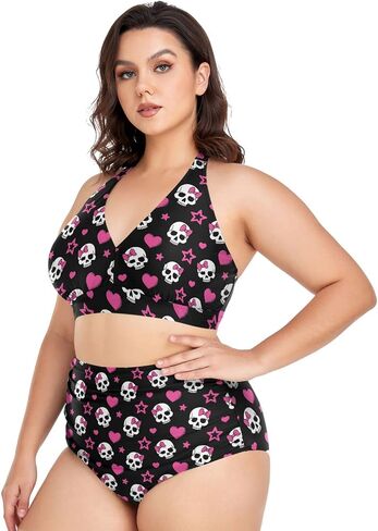 MNSRUU Plus Size Women's Bikini Sets Skull and Flower Bikini Sets for Women High Waisted Sexy Bikini Swimsuits in Kuwait