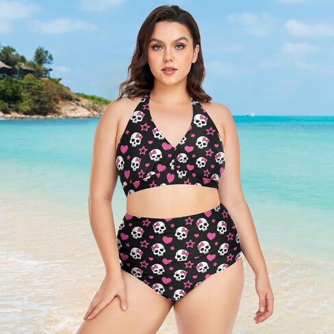 MNSRUU Plus Size Women's Bikini Sets Skull and Flower Bikini Sets for Women High Waisted Sexy Bikini Swimsuits in Kuwait