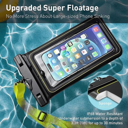 Marine IP68 Waterproof Phone Pouch, Floating Waterproof Phone Dry Bag Compatible with iPhone 15 Pro Max/ 14 Pro Max/ 13 Pro Max/ 12/ S24 Up to 7", Detachable Lanyard, 1 Pack- Green in Saudi Arabia