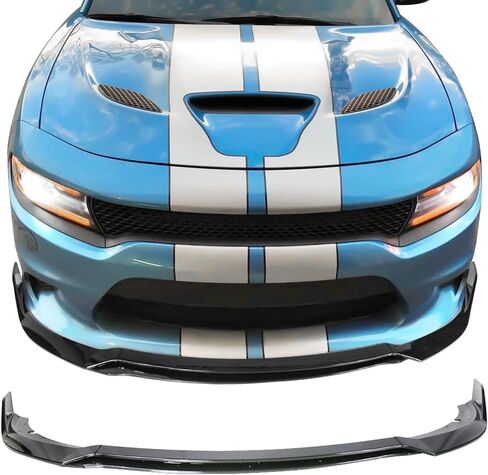 IKON MOTORSPORTS, Front Bumper Lip Compatible with 2015-2023 Dodge Charger SRT, V3 Style ABS Matte Black Front Splitter Lower Protector 4PC, 2016 2017 2018 2019 in Saudi Arabia