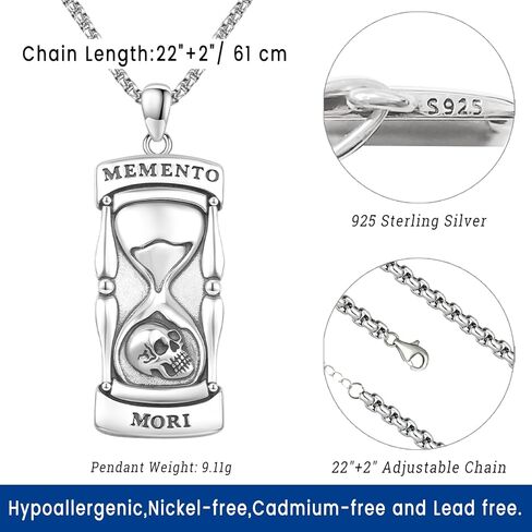 قلادة Eusense Memento Mori للرجال للنساء الذهب 925 الجنيه الفضي الجنيه الجمجمة المجوهرات Memento Mori قلادة قلادة لها محبوب عيد ميلادها in Kuwait