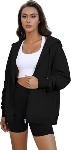 Oversized Zip Up Hoodies for Women Long Sleeve Sweatshirts Y2K Casual Track Jackets with Pockets in Kuwait