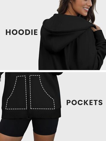 Oversized Zip Up Hoodies for Women Long Sleeve Sweatshirts Y2K Casual Track Jackets with Pockets in Kuwait