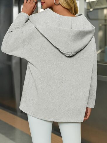 هوديز Fisoew Women's Swegshirts الضخم الحجم غير الرسمي Fleece v الرقبة الطويلة بأكمام طويلة مقنع in Kuwait