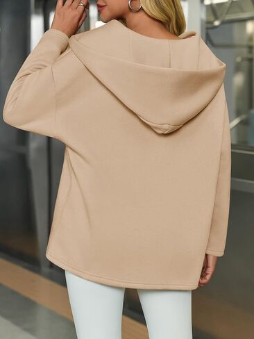 Fisoew Women's Hoodies Oversized Sweatshirts Casual Fleece V Neck Long Sleeve Hooded Loose Fall Winter Pullover Tops in Saudi Arabia