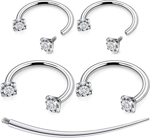 18g ASTM F136 Titanium Horseshoe Nose Ring -8mm 10mm Horseshoe Septum Jewelry - Lip Rings -U Shaped Hoop Rook Daith Earrings Hypoallergenic Clicker Silver - Piercing Taper Tool in Kuwait