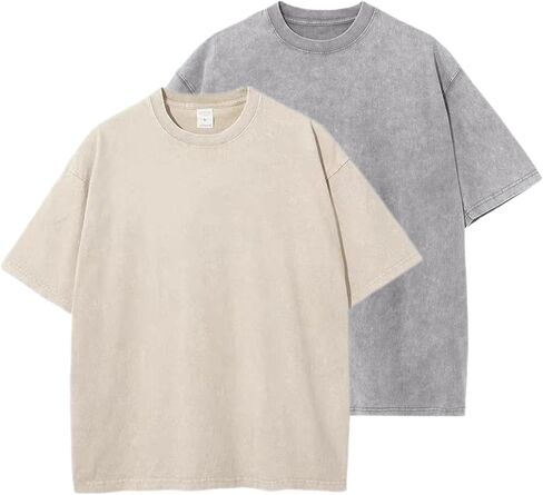 Bobeutou 2 Pack Men Thirts aggortize Cotton Cotton Acid Acid Washed Usisex Tee Lose Short Short Disual Tops Basic in Kuwait