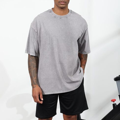 Bobeutou 2 Pack Men Thirts aggortize Cotton Cotton Acid Acid Washed Usisex Tee Lose Short Short Disual Tops Basic in Kuwait