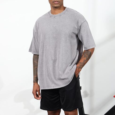 Bobeutou 2 Pack Men Thirts aggortize Cotton Cotton Acid Acid Washed Usisex Tee Lose Short Short Disual Tops Basic in Kuwait